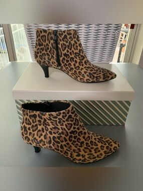 Clarks Leopard Print Ankle Booties in Brown and Black